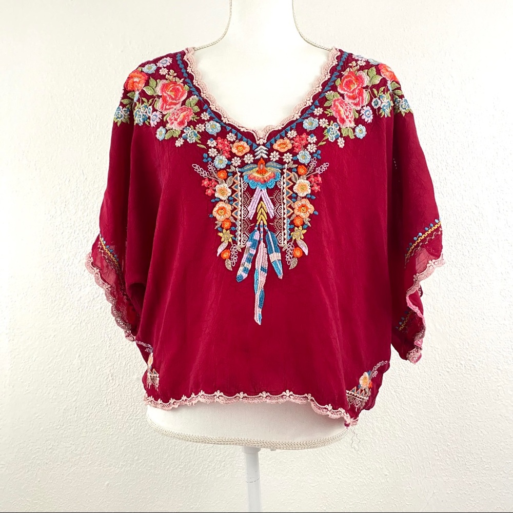 Johnny Was Med Blouse Crop Boxy Embroider Mexican